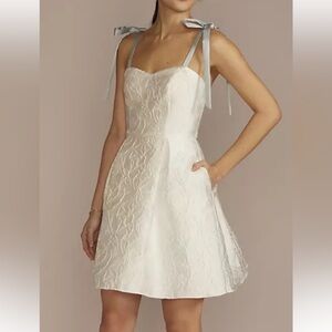 Elegant engagement embossed ivory white dress with something blue straps